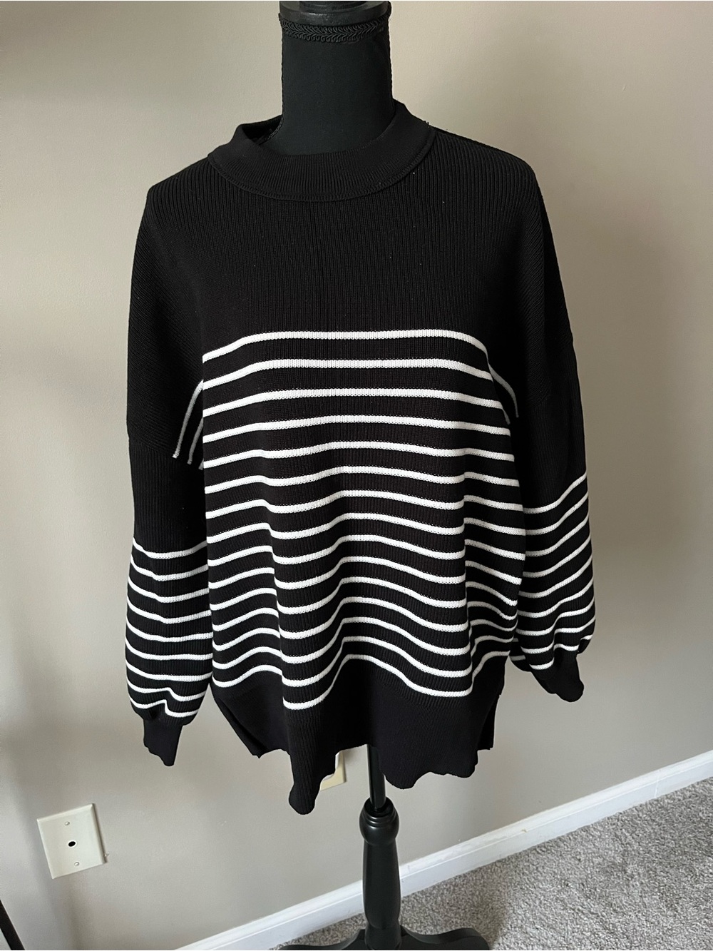 Black & White Striped Crewneck Sweater
